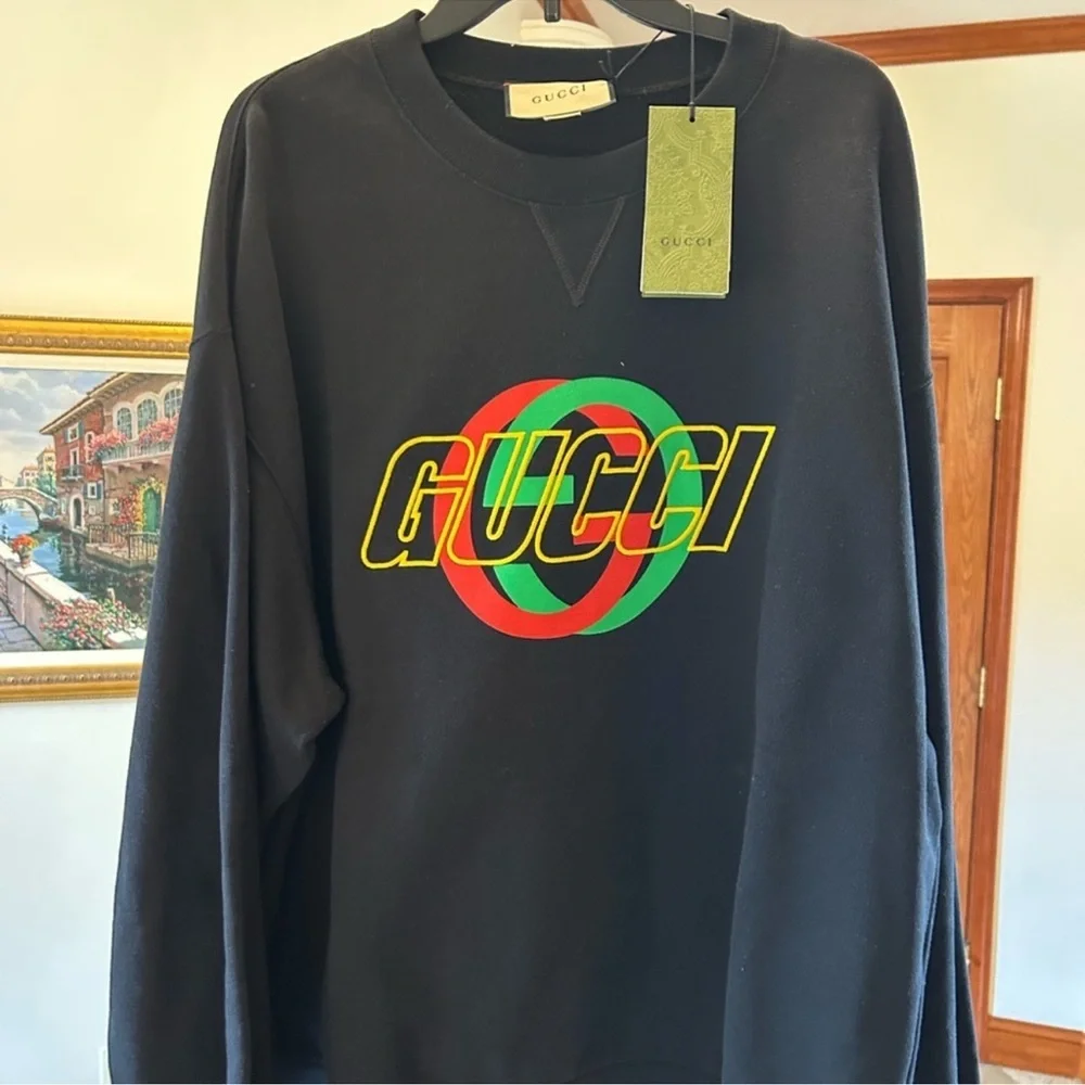 Men’s Gucci in interlocking G jersey, cotton logo sweatshirt size XXL made Italy